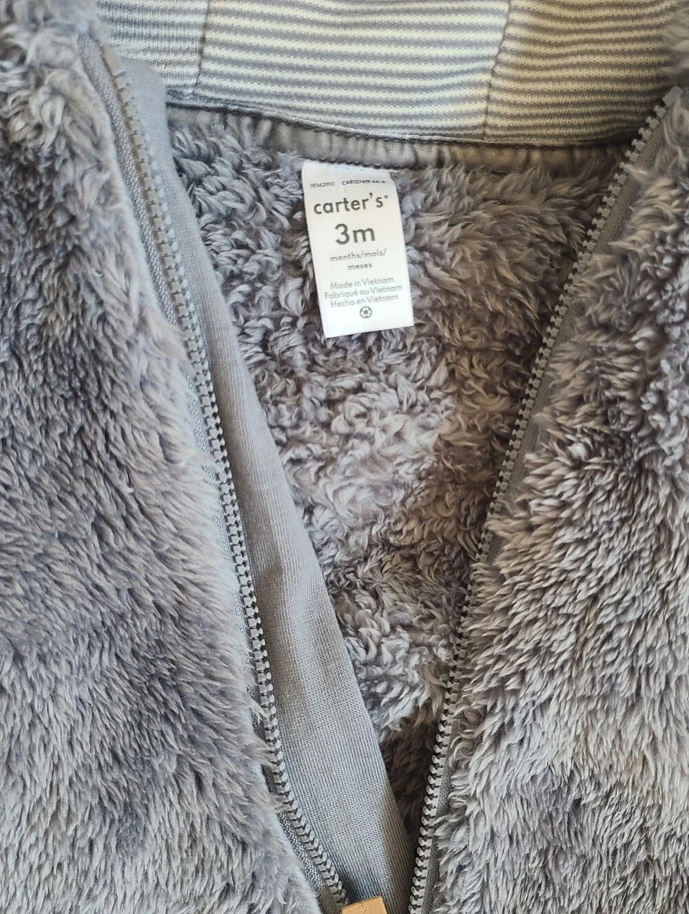 Carter's Teddy Bear Bunting Snowsuit Size 3 Mo Baby Hooded Sherpa Jumpsuit Gray.